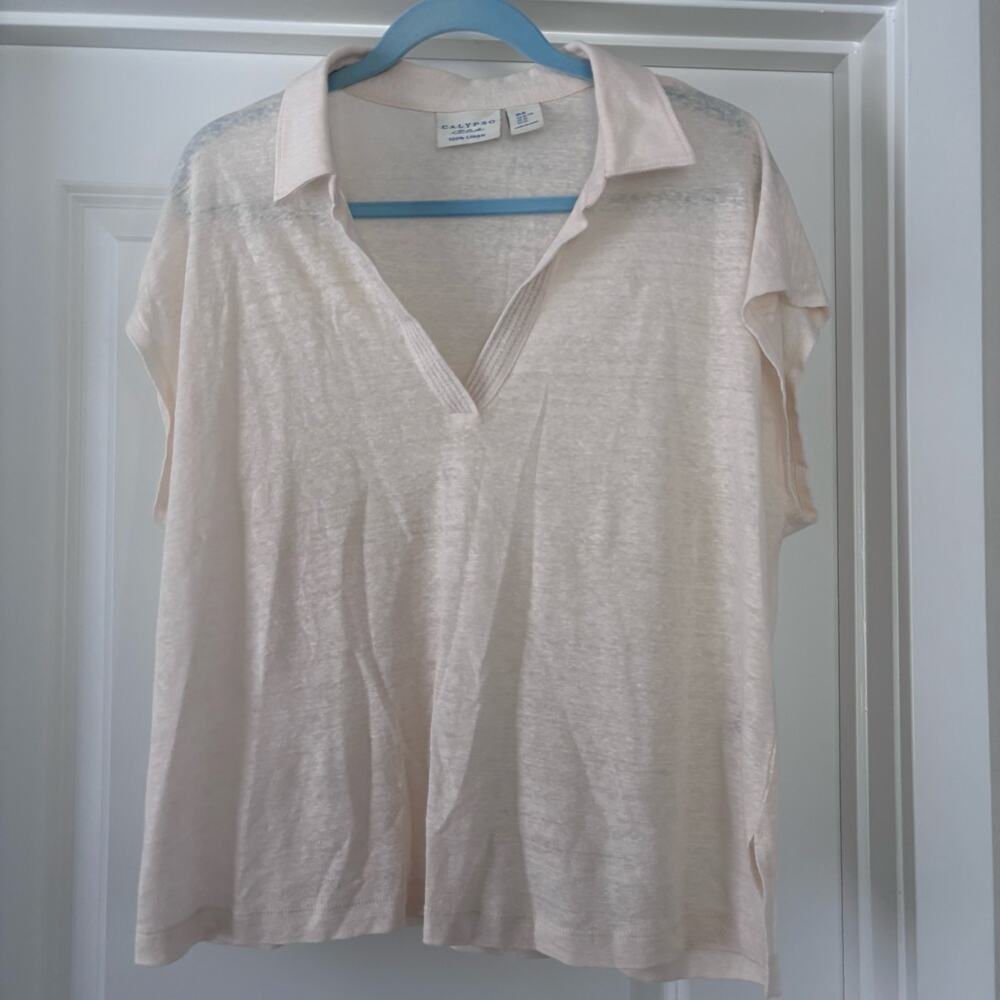 Calypso St. Barth Cream 100% Linen Quiet Luxury Lightweight Top Size XL Coastal